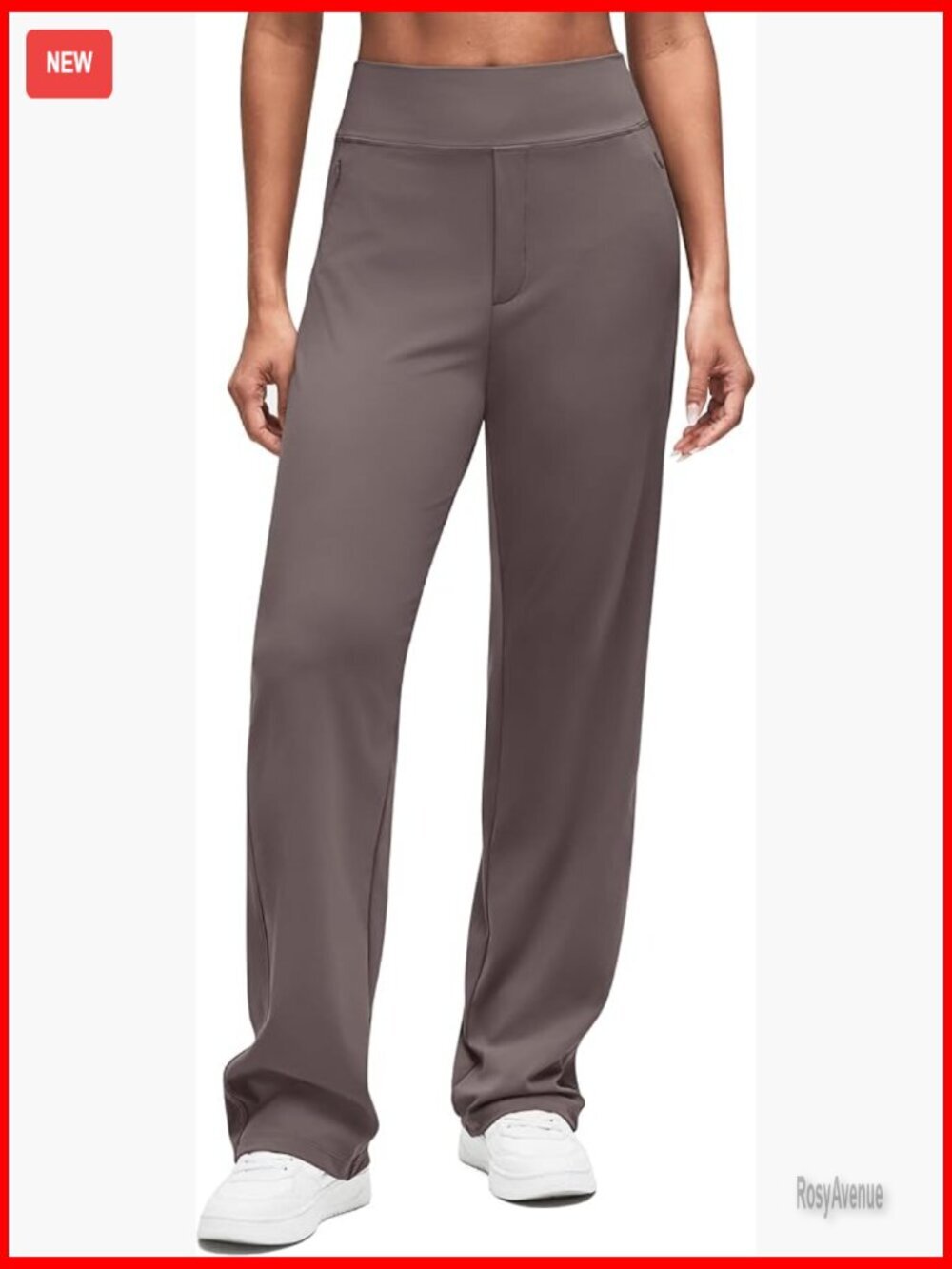 High Waist Yoga Pants with Hidden Zipper Pockets Straight Leg Work Trousers